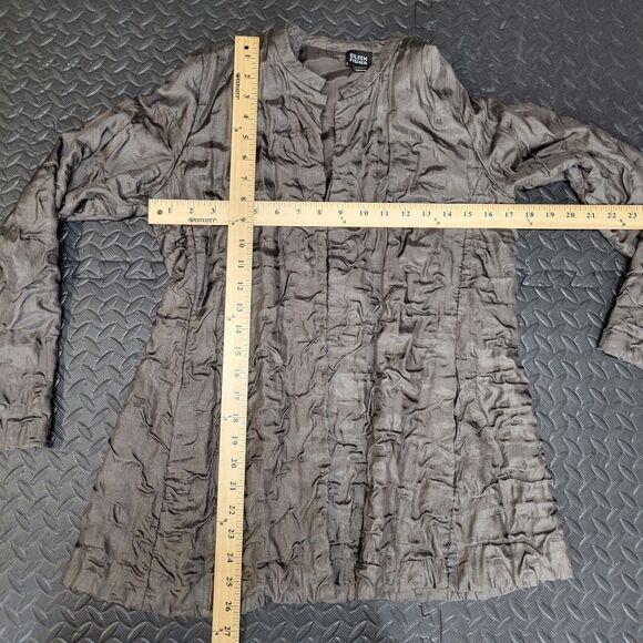 Eileen Fisher Womens Silk Open Jacket Brown Size XS Textured Embroidered Lined - Picture 6 of 9